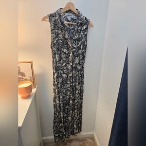 Vintage California Krush Black & White Leaf Print Maxi Dress Sz Small